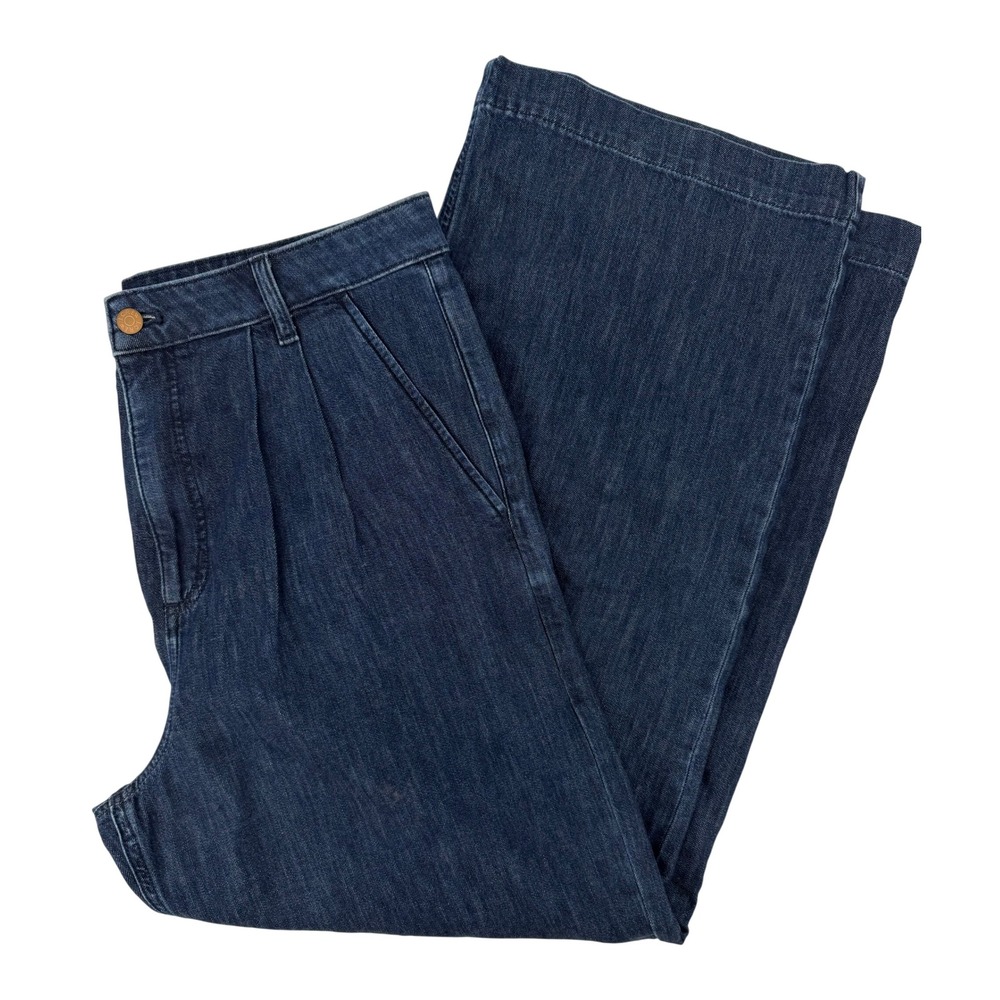 J.Crew Womens 31 High Rise Pleated Wide Leg Jeans Dark Indigo Denim Trousers